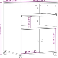 vidaXL printerstativ med hjul 60x48x74 cm sonoma-eg