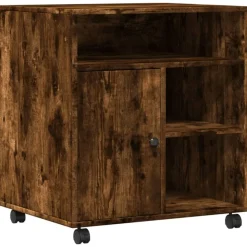 vidaXL printerstativ med hjul 60x50x67 cm røget egetræsfarve
