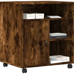 vidaXL printerstativ med hjul 60x50x67 cm røget egetræsfarve