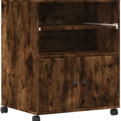 vidaXL printerstativ med hjul 60x48x74 cm røget egetræsfarve