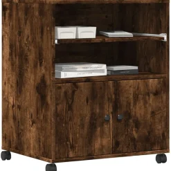 vidaXL printerstativ med hjul 60x48x74 cm røget egetræsfarve