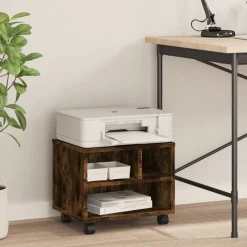vidaXL printerstativ med hjul 41x32x34,5 cm røget egetræsfarve