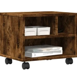 vidaXL printerstativ med hjul 41x32x34,5 cm røget egetræsfarve