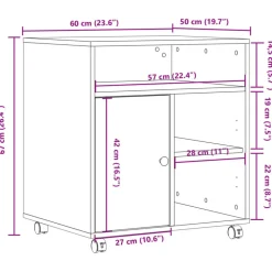 vidaXL printerstativ med hjul 60x50x67 cm sonoma-eg