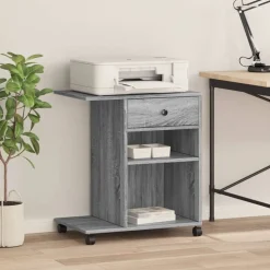 vidaXL printerstativ med hjul 60x40x68,5 cm grå sonoma-eg