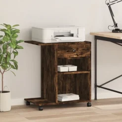 vidaXL printerstativ med hjul 60x40x68,5 cm røget egetræsfarve