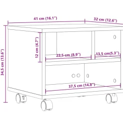 vidaXL printerstativ med hjul 41x32x34,5 cm sonoma-eg
