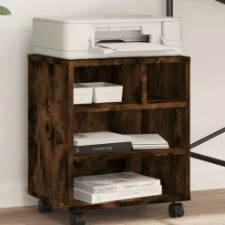 vidaXL printerstativ med hjul 41x32x48 cm røget egetræsfarve