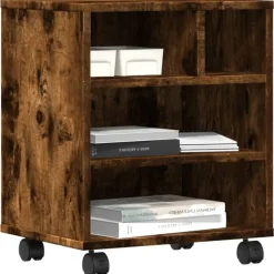 vidaXL printerstativ med hjul 41x32x48 cm røget egetræsfarve