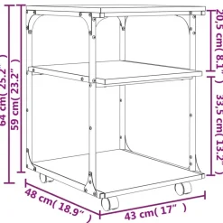 vidaXL printerstativ 43x48x64 cm 3 hylder konstrueret træ sonoma-eg