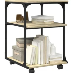 vidaXL printerstativ 43x48x64 cm 3 hylder konstrueret træ sonoma-eg