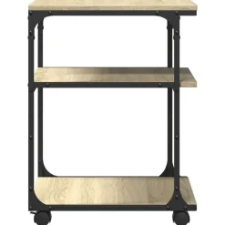 vidaXL printerstativ 43x48x64 cm 3 hylder konstrueret træ sonoma-eg
