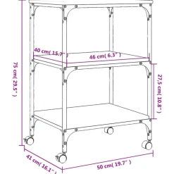 vidaXL printerstativ 50x41x75 cm 3 hylder konstrueret træ sonoma-eg