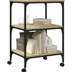 vidaXL printerstativ 50x41x75 cm 3 hylder konstrueret træ sonoma-eg
