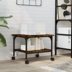 vidaXL printerstativ 50x40x38 cm 2 hylder konstrueret træ røget sonoma