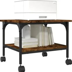 vidaXL printerstativ 50x40x38 cm 2 hylder konstrueret træ røget sonoma