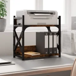 vidaXL printerstativ 40x20x40 cm 2 hylder konstrueret træ røget sonoma
