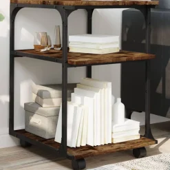 vidaXL printerstativ 43x48x64 cm 3 hylder konstrueret træ røget sonoma