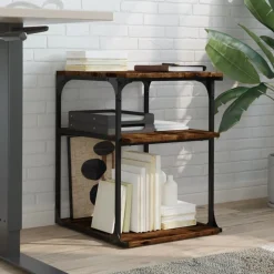 vidaXL printerstativ 43x48x64 cm 3 hylder konstrueret træ røget sonoma