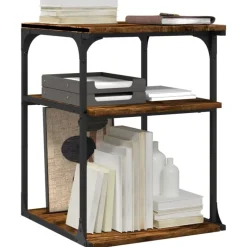 vidaXL printerstativ 43x48x64 cm 3 hylder konstrueret træ røget sonoma