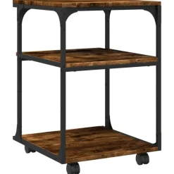 vidaXL printerstativ 43x48x64 cm 3 hylder konstrueret træ røget sonoma