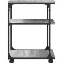 vidaXL printerstativ 43x48x64 cm 3 hylder konstrueret træ grå sonoma