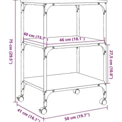 vidaXL printerstativ 50x41x75 cm 3 hylder konstrueret træ grå sonoma