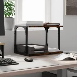 vidaXL printerstativ 41x28x33,5 cm 2 hylder konstrueret træ røget eg
