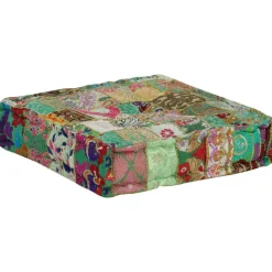 vidaXL puffe med patchwork firkantet bomuld håndlavet 50 x 50 x 12 cm grøn