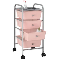 vidaXL rullebord med 4 skuffer plastik pink
