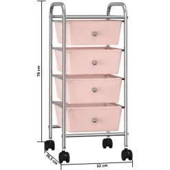 vidaXL rullebord med 4 skuffer plastik pink