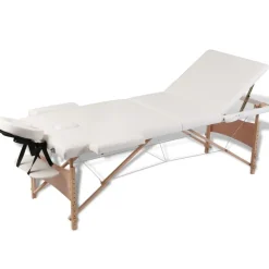 vidaXL sammenfoldeligt massagebord med træstel 3 zoner cremefarvet