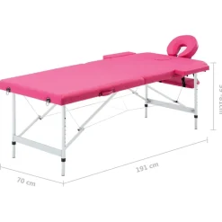vidaXL sammenfoldeligt massagebord med aluminiumsstel 2 zoner lyserød
