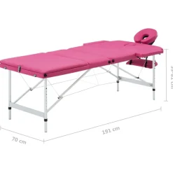 vidaXL sammenfoldeligt massagebord aluminiumsstel 3 zoner lyserød