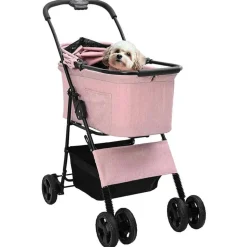vidaXL Sammenklappelig kæledyrsvogn Lyserød 81 x 47 x 99 cm Polyester