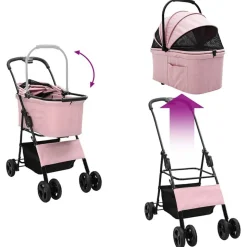 vidaXL Sammenklappelig kæledyrsvogn Lyserød 81 x 47 x 99 cm Polyester