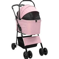 vidaXL Sammenklappelig kæledyrsvogn Lyserød 81 x 47 x 99 cm Polyester