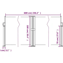 vidaXL sammenrullelig sidemarkise 100 x 600 cm rød