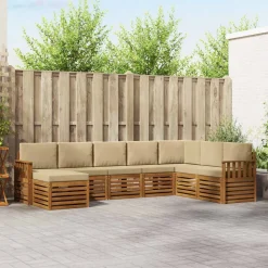vidaXL Sektionalsofa sæt 8 pcs Naturlig og Beige Massivt Akacietræ
