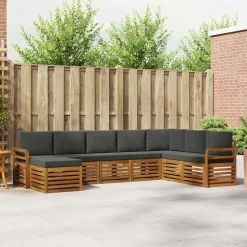 vidaXL Sektionalsofa sæt 8 pcs Naturlig og Antracit Massivt Akacietræ