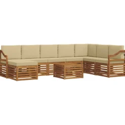 vidaXL Sektionalsofa sæt 9 pcs Naturlig og Beige Massivt Akacietræ