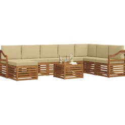 vidaXL Sektionalsofa sæt 9 pcs Naturlig og Beige Massivt Akacietræ