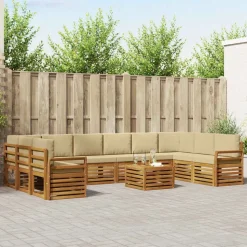 vidaXL Sektionalsofa sæt 11 pcs Naturlig og Beige Massivt Akacietræ