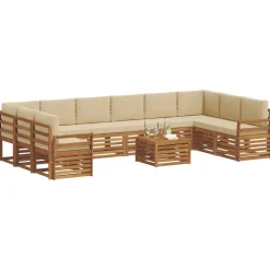 vidaXL Sektionalsofa sæt 11 pcs Naturlig og Beige Massivt Akacietræ