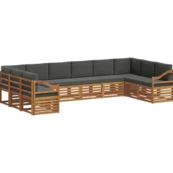 vidaXL Sektionalsofa sæt 10 pcs Naturlig og Antracit Massivt Akacietræ