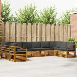 vidaXL Sektionalsofa sæt 10 pcs Naturlig og Antracit Massivt Akacietræ