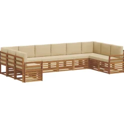 vidaXL Sektionalsofa sæt 10 pcs Naturlig og Beige Massivt Akacietræ