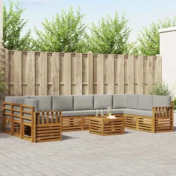 vidaXL Sektionalsofa sæt 11 pcs Naturlig og Lys Grå Massivt Akacietræ