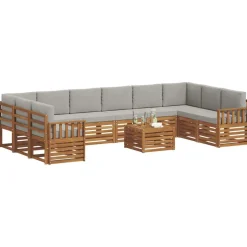 vidaXL Sektionalsofa sæt 11 pcs Naturlig og Lys Grå Massivt Akacietræ