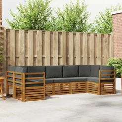 vidaXL Sektionalsofa sæt 7 pcs Naturlig og Antracit Massivt Akacietræ